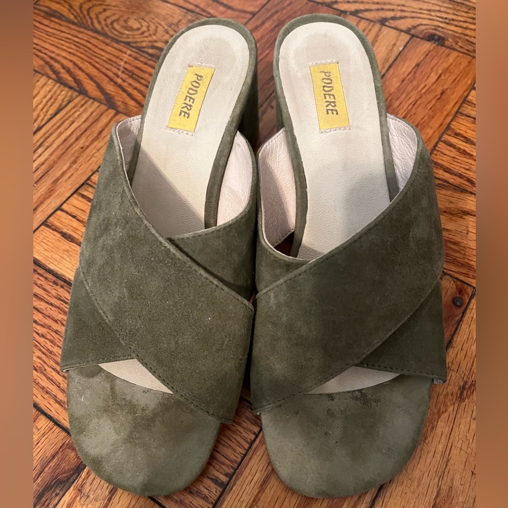 Olive green suede heels- worn once